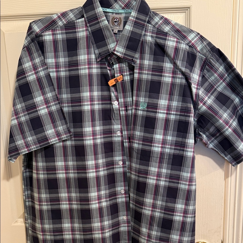 Cinch Navy and White Plaid Button Down Shirt